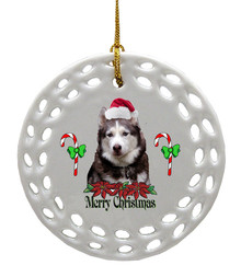 Siberian Husky Porcelain Christmas Ornament