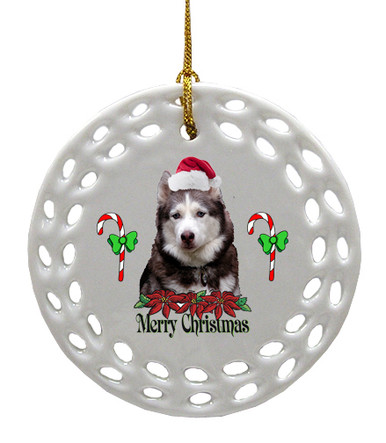 Siberian Husky Porcelain Christmas Ornament