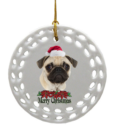 Pug Porcelain Christmas Ornament