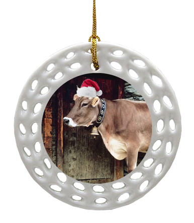 Cow Porcelain Christmas Ornament
