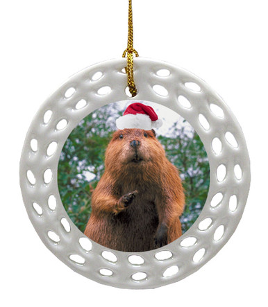 Beaver Porcelain Christmas Ornament