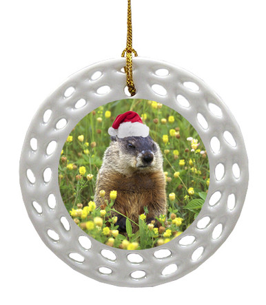 Groundhog Porcelain Christmas Ornament