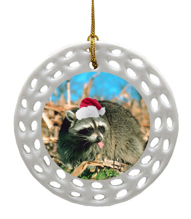 Raccoon Porcelain Christmas Ornament