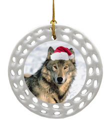 Wolf Porcelain Christmas Ornament