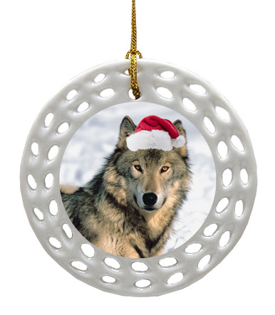 Wolf Porcelain Christmas Ornament