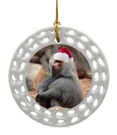 Baboon Porcelain Christmas Ornament