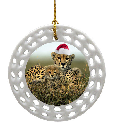Cheetah Porcelain Christmas Ornament
