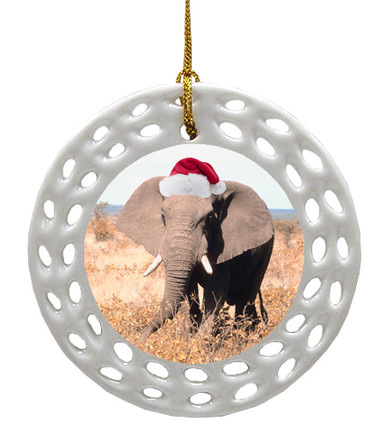 Elephant Porcelain Christmas Ornament