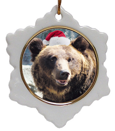 Bear Jolly Santa Snowflake Christmas Ornament