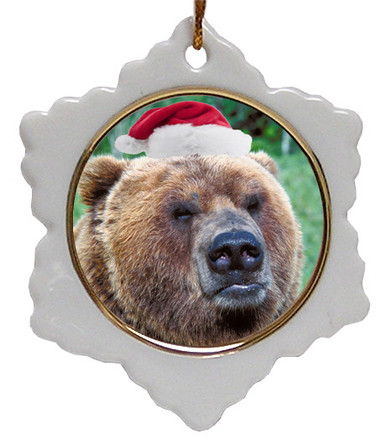 Bear Jolly Santa Snowflake Christmas Ornament