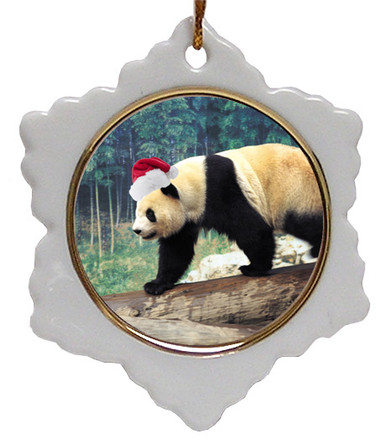 Panda Bear Jolly Santa Snowflake Christmas Ornament