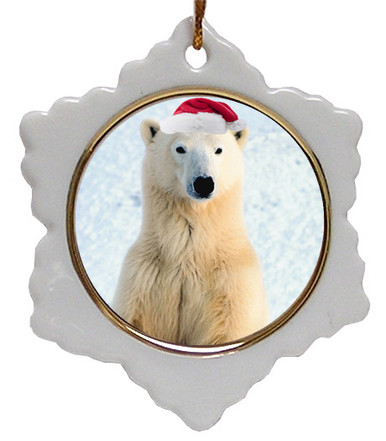 Polar Bear Jolly Santa Snowflake Christmas Ornament