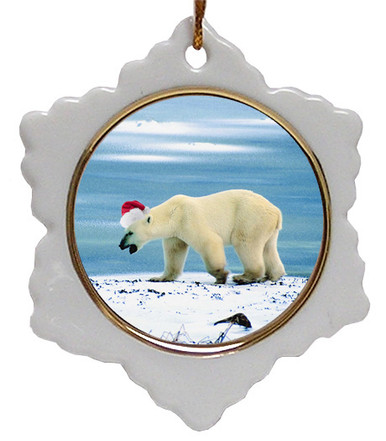 Polar Bear Jolly Santa Snowflake Christmas Ornament