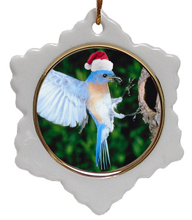 Bluebird Jolly Santa Snowflake Christmas Ornament