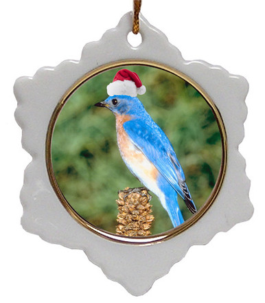 Bluebird Jolly Santa Snowflake Christmas Ornament