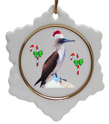 Blue Footed Booby Jolly Santa Snowflake Christmas Ornament