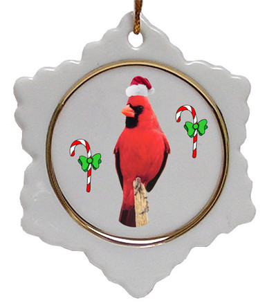 Cardinal Jolly Santa Snowflake Christmas Ornament