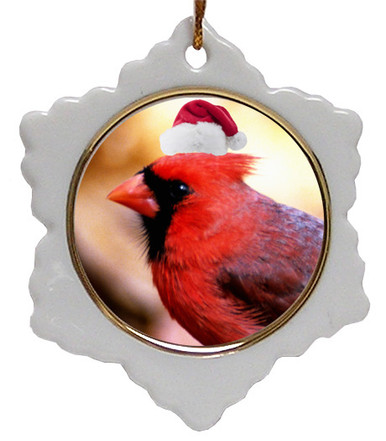 Cardinal Jolly Santa Snowflake Christmas Ornament