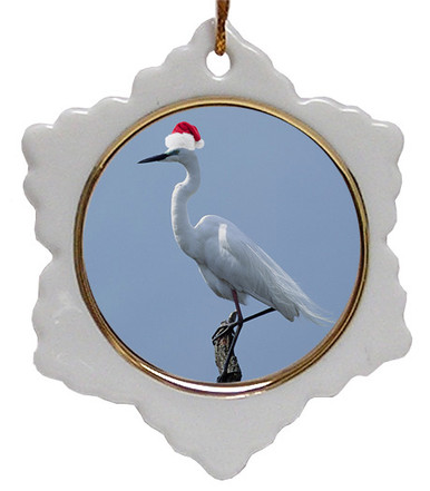 Egret Jolly Santa Snowflake Christmas Ornament