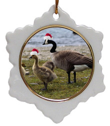 Geese Jolly Santa Snowflake Christmas Ornament