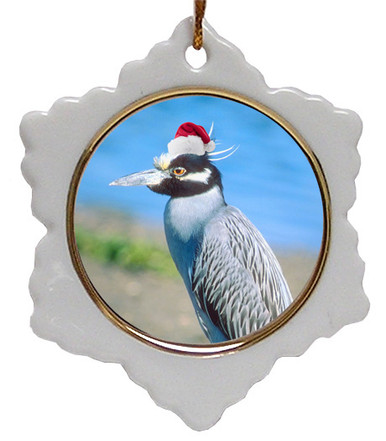 Yellow Crowned Heron Jolly Santa Snowflake Christmas Ornament