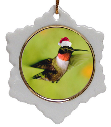 Hummingbird Jolly Santa Snowflake Christmas Ornament