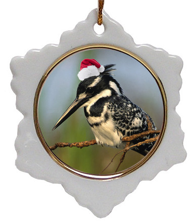Pied Kingfisher Jolly Santa Snowflake Christmas Ornament
