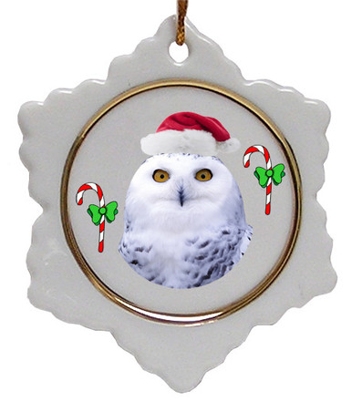 White Owl Jolly Santa Snowflake Christmas Ornament