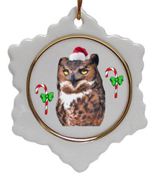 Great Horned Owl Jolly Santa Snowflake Christmas Ornament