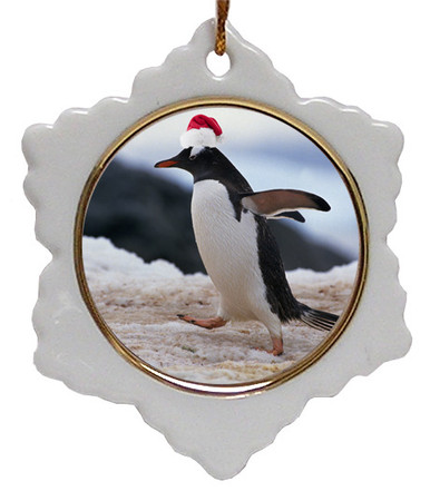 Penguin Jolly Santa Snowflake Christmas Ornament