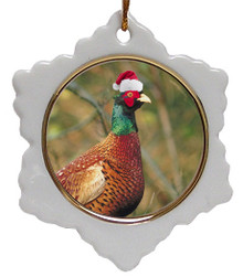 Pheasant Jolly Santa Snowflake Christmas Ornament