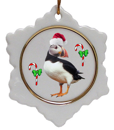Atlantic Puffin Jolly Santa Snowflake Christmas Ornament