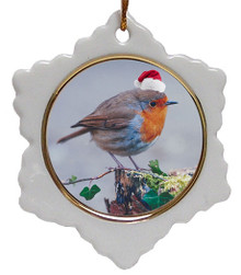 Robin Jolly Santa Snowflake Christmas Ornament