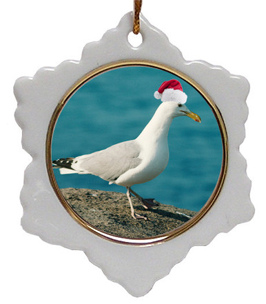 Seagull Jolly Santa Snowflake Christmas Ornament