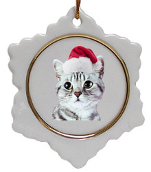 American Shorthair Cat Jolly Santa Snowflake Christmas Ornament