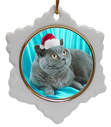British Shorthair Cat Jolly Santa Snowflake Christmas Ornament
