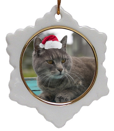 Cat Jolly Santa Snowflake Christmas Ornament