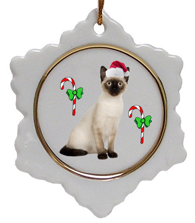 Siamese Cat Jolly Santa Snowflake Christmas Ornament