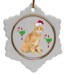 Tabby Cat Jolly Santa Snowflake Christmas Ornament
