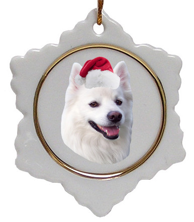 American Eskimo Dog Jolly Santa Snowflake Christmas Ornament