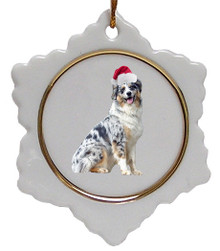 Australian Shepherd Jolly Santa Snowflake Christmas Ornament