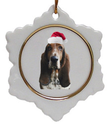 Basset Hound Ceramic Jolly Santa Snowflake Christmas Ornament