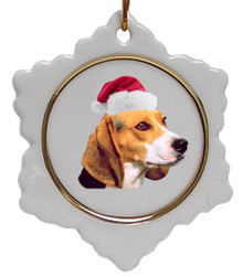 Beagle Ceramic Jolly Santa Snowflake Christmas Ornament