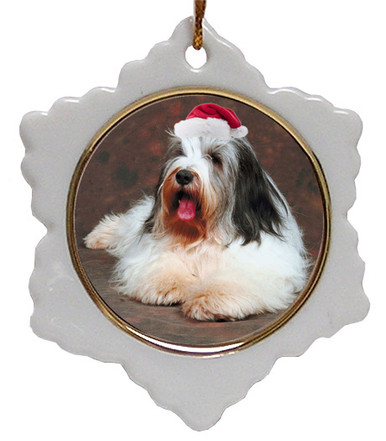 Bearded Collie Ceramic Jolly Santa Snowflake Christmas Ornament