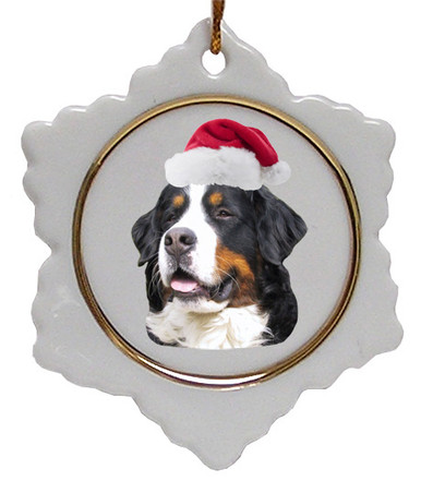 Bernese Mountain Dog Jolly Santa Snowflake Christmas Ornament