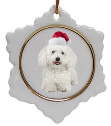 Bichon Ceramic Jolly Santa Snowflake Christmas Ornament