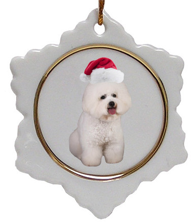 Bichon Ceramic Jolly Santa Snowflake Christmas Ornament