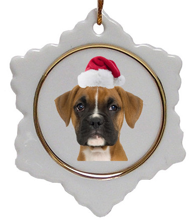 Boxer Ceramic Jolly Santa Snowflake Christmas Ornament