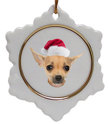 Chihuahua Ceramic Jolly Santa Snowflake Christmas Ornament