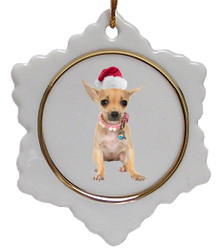 Chihuahua Ceramic Jolly Santa Snowflake Christmas Ornament